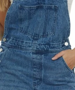 KanCan Medium Wash Distressed Knee Wide Leg Denim Overalls