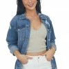 I&M Outerwear Medium Wash Distressed Longline Denim Jacket