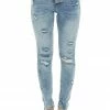 Special A Medium Wash Distressed Mid Rise Button Up Skinny Jeans