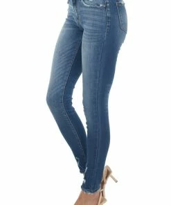 KanCan Medium Wash Distressed Mid Rise Skinny Jeans