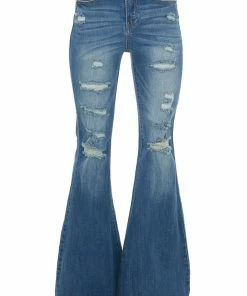 Special A Medium Wash Frayed Hem High Rise Flare Jeans Bottoms