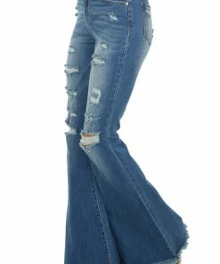 Special A Medium Wash Frayed Hem High Rise Flare Jeans Bottoms