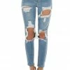 Cello Jeans Medium Wash Heavy Distressed Skinny Jeans Bottoms