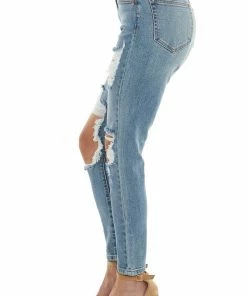Cello Jeans Medium Wash Heavy Distressed Skinny Jeans Bottoms