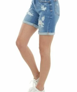 Judy Blue Medium Wash High Rise Cuffed Hem Denim Shorts