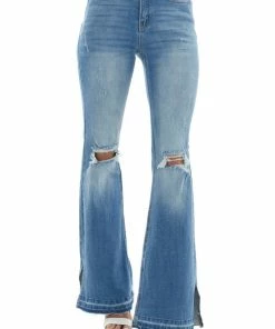 KanCan Bottoms Medium Wash High Rise Distressed Flare Jeans