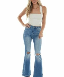 KanCan Bottoms Medium Wash High Rise Distressed Flare Jeans