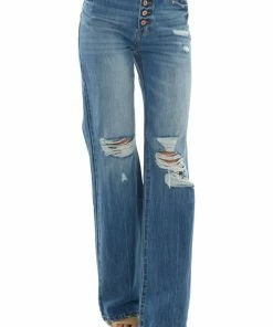 KanCan Medium Wash High Rise Distressed Knee Jeans Bottoms