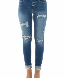 KanCan Medium High Rise Distressed Skinny Jeans