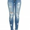 KanCan Bottoms Medium Wash High Rise Distressed Skinny Jeans With Fray