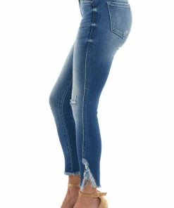 KanCan Medium Wash High Rise Frayed Hem Skinny Jeans Bottoms