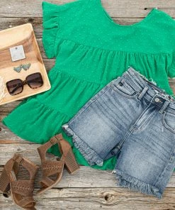 KanCan Bottoms Medium Wash High Rise Jean Shorts With Frayed Details 16 KanCan Bottoms Medium Wash High Rise Jean Shorts With Frayed Details