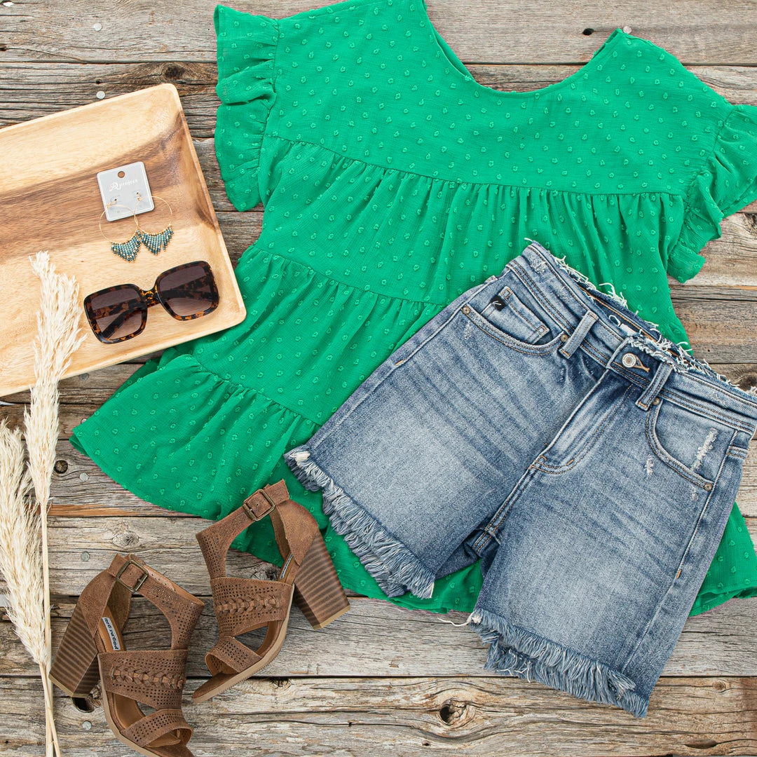 KanCan Bottoms Medium Wash High Rise Jean Shorts With Frayed Details 7 KanCan Bottoms Medium Wash High Rise Jean Shorts With Frayed Details