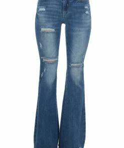 Special A Medium Wash High Rise Raw Cut Hem Flare Jeans