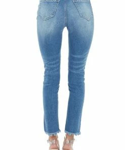 Special A Bottoms Medium Wash High Rise Skinny Jeans With Distressed Hem