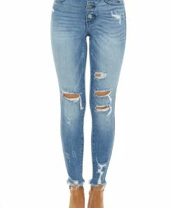 KanCan Medium Wash High Rise Super Skinny Distressed Jeans Bottoms