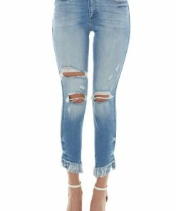 KanCan Medium Wash High Rise Tiered Frayed Hem Jeans Bottoms