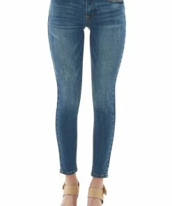 Special A Bottoms Medium Wash Mid Rise Ankle Skinny Jeans