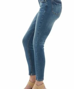 Special A Bottoms Medium Wash Mid Rise Ankle Skinny Jeans