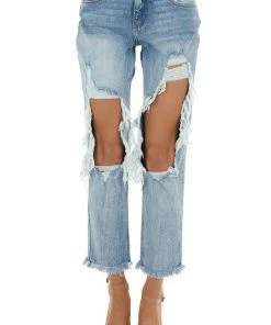 Cello Jeans Bottoms Medium Wash Mid Rise Distressed Jeans With Frayed Detail