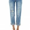 Special A Medium Wash Mid Rise Distressed Jeans With Rolled Cuffs Bottoms