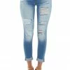 KanCan Medium Wash Mid Rise Heavily Distressed Jeans Bottoms