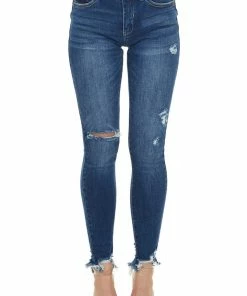 Special A Medium Wash Mid Rise Skinny Jean With Distressed Details Bottoms