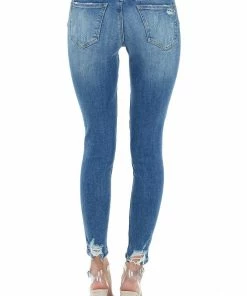 Special A Bottoms Medium Wash Mid Rise Skinny Jean With Light Distressing