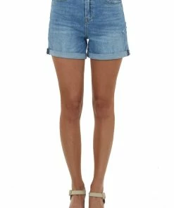 I&M Bottoms Medium Wash Rolled High Waisted Denim Shorts