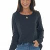 BiBi Tops Melange Black Long Sleeve Thumb Hole Knit Top