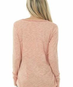 BiBi Tops Melange Coral Long Sleeve Thumb Hole Knit Top