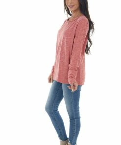 BiBi Melange Ruby Long Sleeve Thumb Hole Knit Top Tops