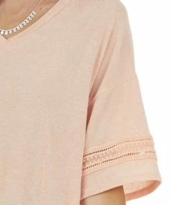 CY Fashion Tops Melon Drop Sleeve Stretchy Knit Top With Crochet Details