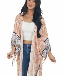 Entro Tops Melon Floral Paisley Print 1/2 Sleeve Kimono 19 Entro Tops Melon Floral Paisley Print 1/2 Sleeve Kimono