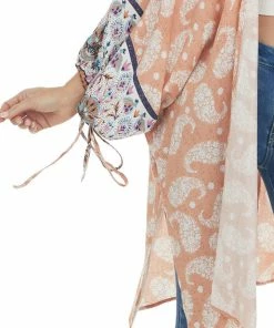 Entro Tops Melon Floral Paisley Print 1/2 Sleeve Kimono 23 Entro Tops Melon Floral Paisley Print 1/2 Sleeve Kimono