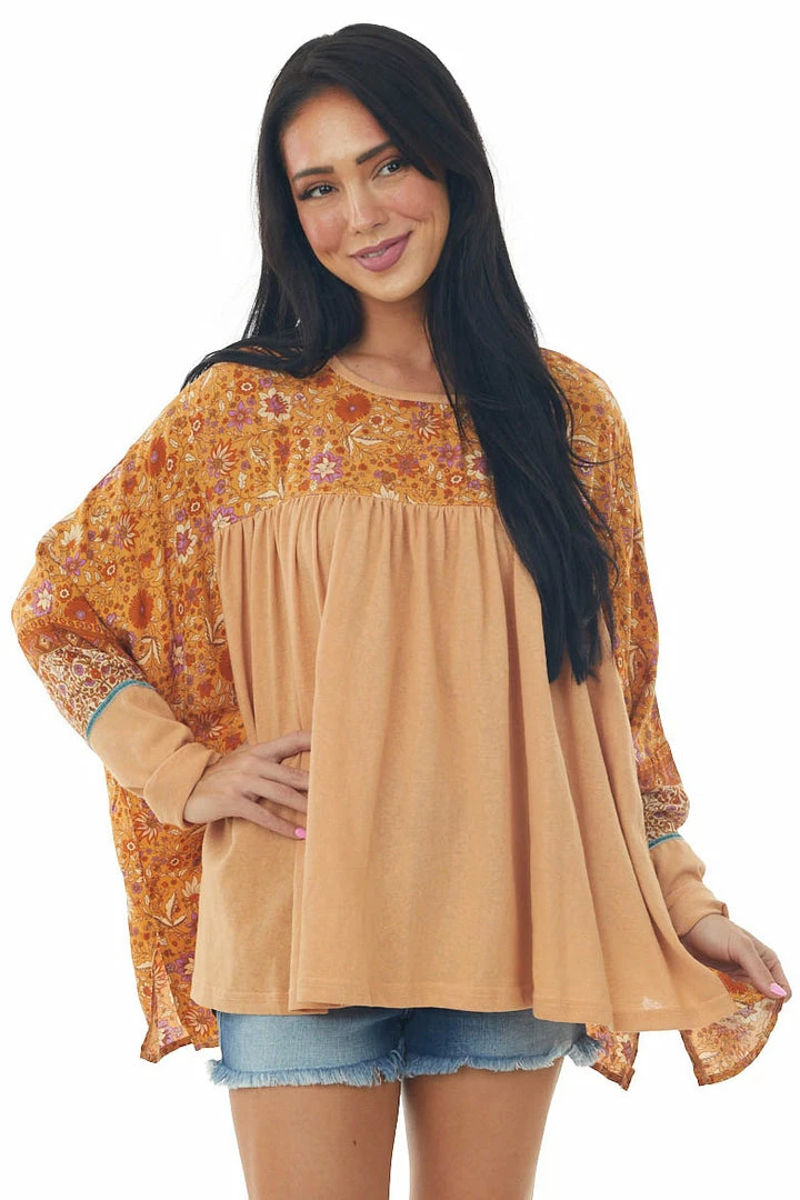 Easel Tops Melon Floral Print Blouse With Long Sleeves 3 Easel Tops Melon Floral Print Blouse With Long Sleeves