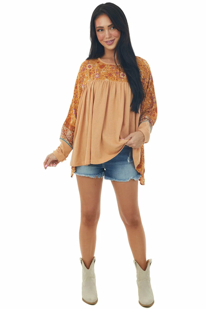 Easel Tops Melon Floral Print Blouse With Long Sleeves 5 Easel Tops Melon Floral Print Blouse With Long Sleeves