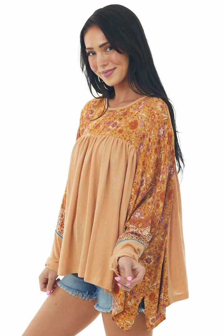 Easel Tops Melon Floral Print Blouse With Long Sleeves 6 Easel Tops Melon Floral Print Blouse With Long Sleeves