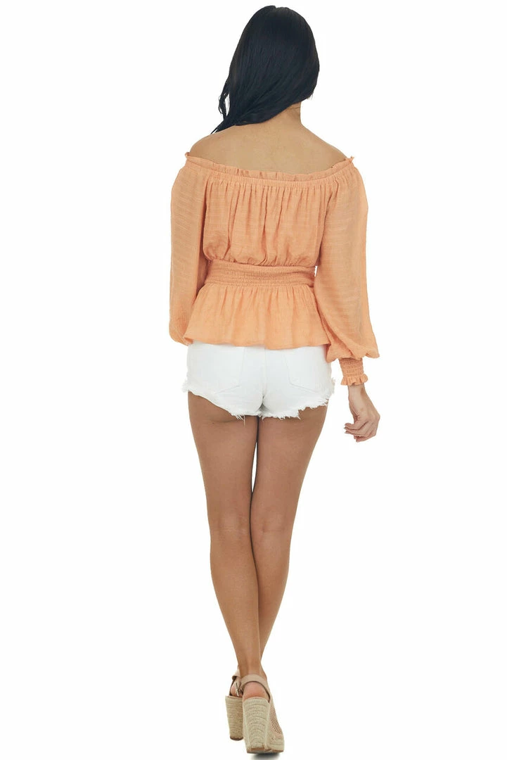 Flying Tomato Melon Off Shoulder Drop Waist Textured Blouse 8 Flying Tomato Melon Off Shoulder Drop Waist Textured Blouse