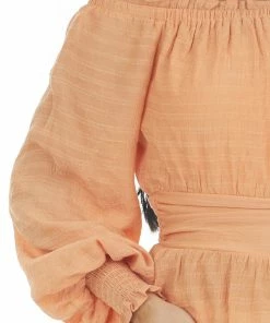 Flying Tomato Melon Off Shoulder Drop Waist Textured Blouse 18 Flying Tomato Melon Off Shoulder Drop Waist Textured Blouse