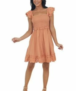 Davi & Dani Dresses Melon Short Sleeve Smocked Woven Dress 17 Davi & Dani Dresses Melon Short Sleeve Smocked Woven Dress