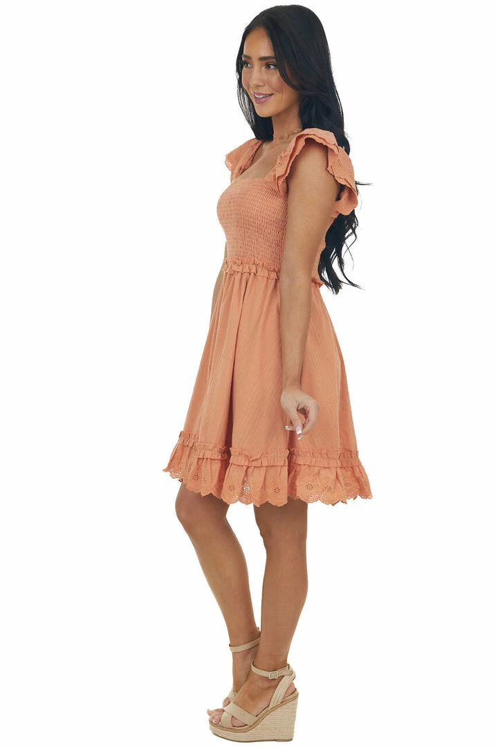 Davi & Dani Dresses Melon Short Sleeve Smocked Woven Dress 8 Davi & Dani Dresses Melon Short Sleeve Smocked Woven Dress