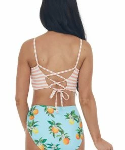 Davi & Dani Melon Striped And Arctic Blue Printed Swimsuit Accessories
