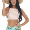 Davi & Dani Melon Striped And Arctic Blue Printed Swimsuit Accessories