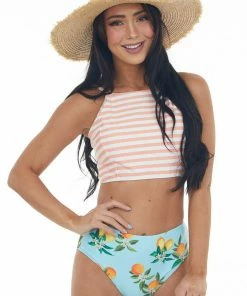 Davi & Dani Melon Striped And Arctic Blue Printed Swimsuit Accessories