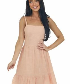 Hayden Melon Textured Sleeveless Tiered Short Dress Dresses