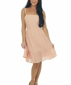 Hayden Melon Textured Sleeveless Tiered Short Dress Dresses