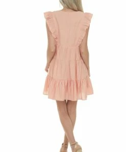 Umgee Melon V Neck Tiered Woven Mini Dress Dresses 21 Umgee Melon V Neck Tiered Woven Mini Dress Dresses