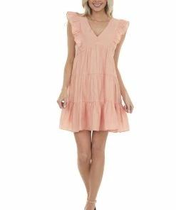 Umgee Melon V Neck Tiered Woven Mini Dress Dresses 19 Umgee Melon V Neck Tiered Woven Mini Dress Dresses