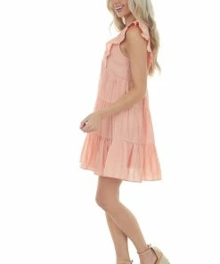 Umgee Melon V Neck Tiered Woven Mini Dress Dresses 20 Umgee Melon V Neck Tiered Woven Mini Dress Dresses